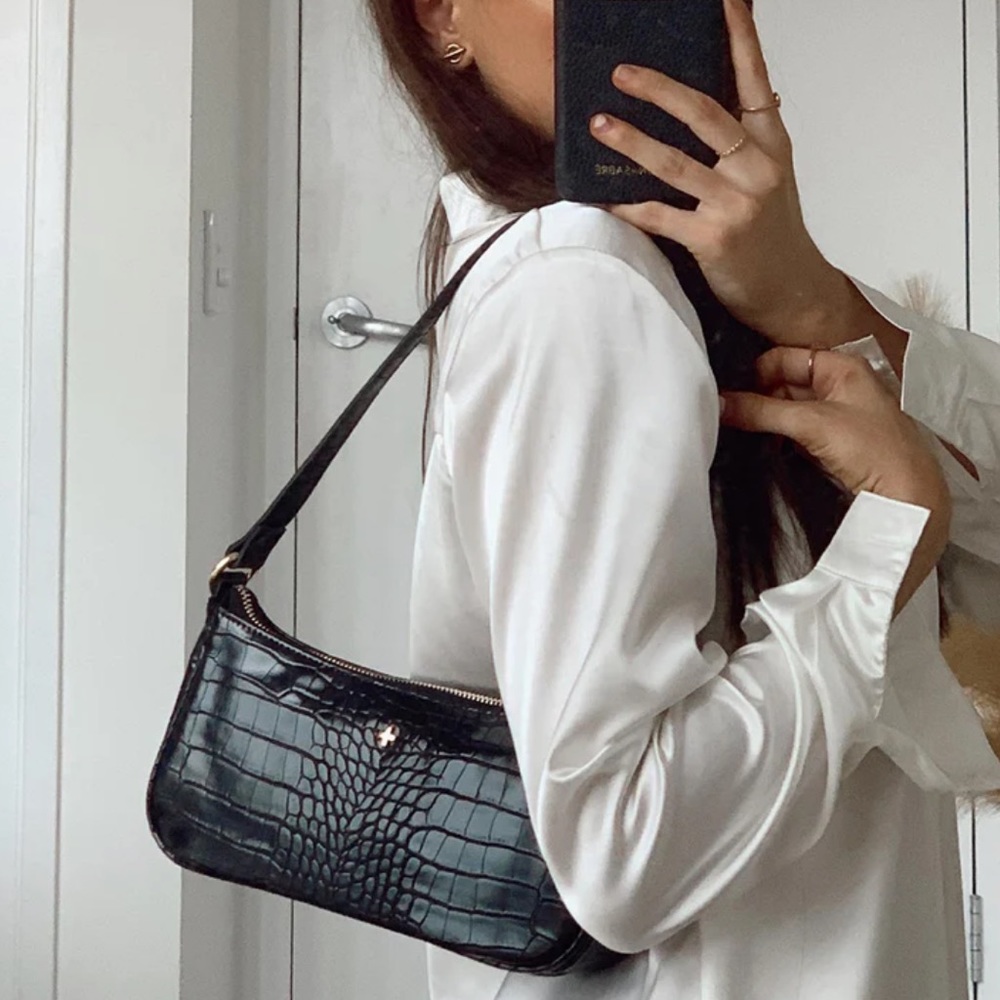 Princess Polly Black Croc-Embossed Shoulder Bag